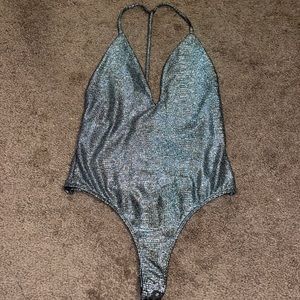 Silver Open Back Bodysuit